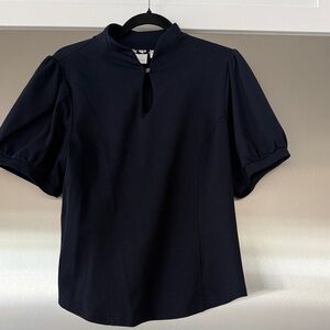 Anthropologie navy puffed sleeve blouse in excellent condition